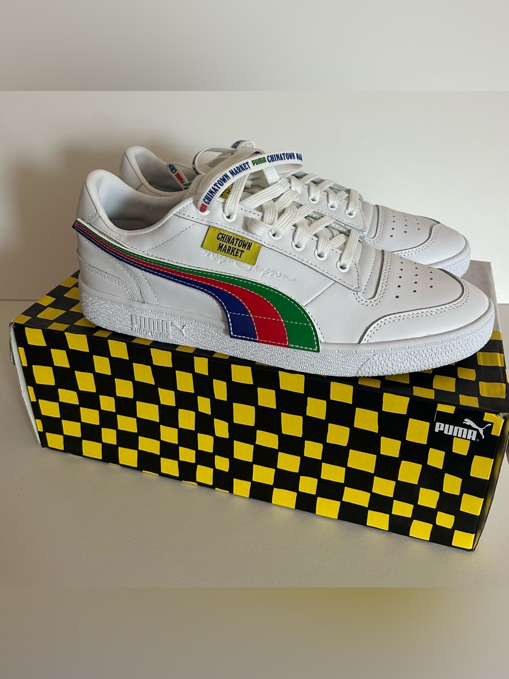 Puma Men's White Low-Top Sneakers with Blue, Red & Green Stripe